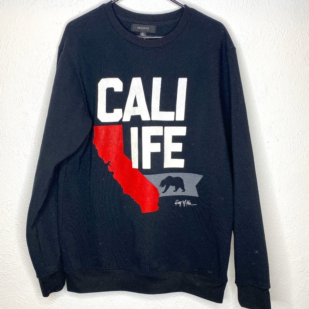 Ring of Fire Cali Life black, long sleeved, crew neck sweatshirt, men's size XL.
